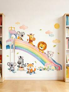 Cartoon Animal, Rainbow Slide, Cloud, Sun Wall Stickers, Suitable For Children's Room, Kindergarten, Self-Adhesive Decorative Wall Decals - Multicolor - View 2