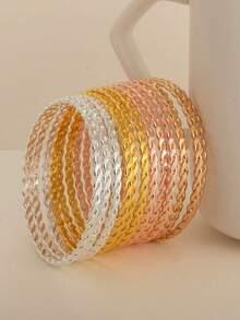 3 piezas Pulseras apilables de metal exquisitas, brillantes, lujosas y sofisticadas - Multicolor - Ver 6