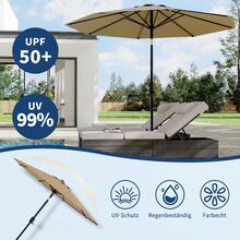 Techigher Garden Parasol Umbrellas, Outdoor Sun Shade With 8 Ribs & Hand Crank, Tilt Function, UV Protection, Air Vent, Sun Shade Canopy For Outdoor Gardens Pool Balcony Patio, Base Not Included - 卡其色 - 查看 5