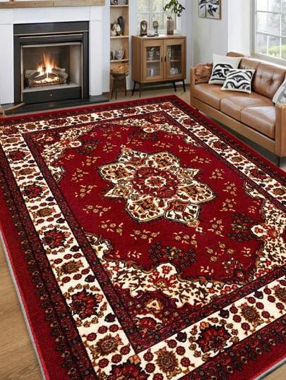 1 tấm thảm phong cách Bohemian màu đỏ, thảm nhung, trang trí phòng, chống trượt bền bỉ, cách âm, mềm mại thân thiện với da, dễ vệ sinh, thảm chùi chân trong nhà, thảm phòng khách, thảm phòng ngủ, thảm phòng tắm, thảm có thể giặt, trang trí nhà cửa, trang trí sàn nhà, bảo vệ sàn nhà