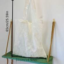 White Vintage Lace Tote Bag, French Retro Lace Embroidered Fabric Bag, Spring And Summer Organza Large Capacity Shopping Bag, Shoulder Cloth Bag. - 白色復古蕾絲手提包 - 查看 13