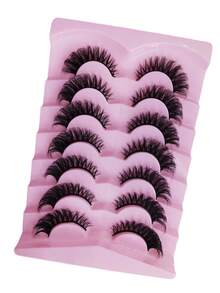 新款8D蓬松仿貂毛假睫毛，猫眼款，7对精致浓密假睫毛 - 黑色 - 查看 2