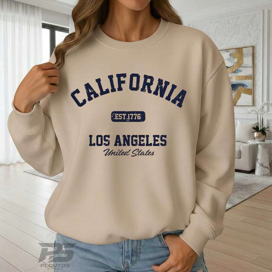 Moletom Feminino Estampado California Casual Fashion Confortável Moda Inverno Lançamento - Bege - Visão 1