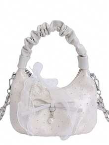 This Year's Bag, Women's Niche Pleated Cloud Bag Birthday Gift, Bow Handbag With Chain Shoulder Crossbody Bag - Champagne - View 8