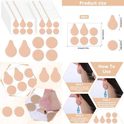 300 Pcs Earring Support Patches Earring Lifters And Backs For Support Pads Ear Lobe Ear Patches Earrings Adhesive Drooping Disc Wonder Supports Patch For Heavy Earrings 50 Sheets