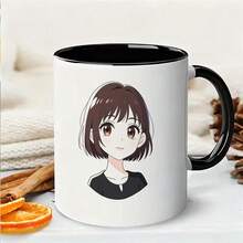 Cartoon Girl Ceramic Mug, Anime Pattern Design Scald-Proof Water Cup, Dual-Use Office/Home Coffee Cup, Fresh Japanese-Style Body Pattern, Rounded Rim Fit, Thick Bottom Stable, Quality Ceramic Craftsmanship Fade-Resistant, Easy To Clean, Suitable For Daily Drinking - Multicolor - View 2
