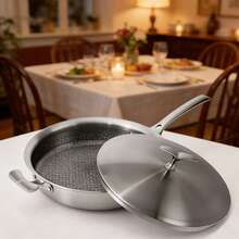Chảo rán bằng thép không gỉ 12 inch có nắp, bộ chảo wok gốm chống dính 5 lớp 5.5 QT, thích hợp cho bếp từ và bếp lửa. - Xem 11