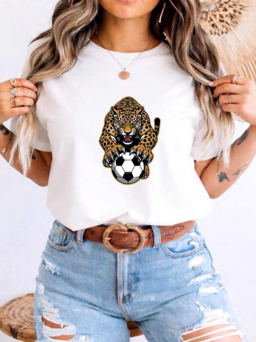 Brazil Leopard Soccer T-Shirt _ Brazilian Football Fan Tee _ Wild Leopard Brazil Soccer Shirt _ Braz - trắng - Xem 1