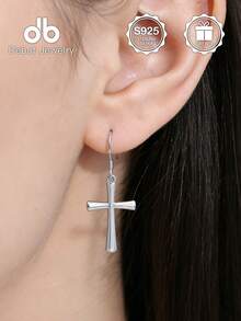 S925 Sterling Silver Simple Cross Earrings, Minimalist Christian Jewelry, Unisex Daily Wear, Mother's Day Gift, Gift Box - Cross Earrings - View 9
