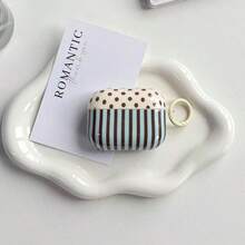 简约蓝棕条纹波点挂环耳机保护套，兼容 Pro 3、新款 Pro 2、可爱 Apple 4 简约款 3，女士个性化半耳机保护套 - 藍色 - 查看 3