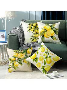 4pcs Summer Lemon Pattern Pillow Covers, Nordic Minimalist Style Sofa Cushion Covers, Washable (Pillow Inserts Not Included) - Multicolor - View 3