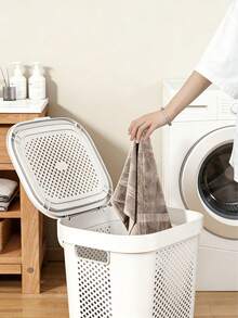 2pcs Hollow-Out Breathable Design Laundry Basket, With Lid For Dust Prevention, Multiple Colors Available, Size 40*29*62cm, Large Capacity For Storing Dirty Clothes And Sundries, Stable With Feet - Multicolor - View 4