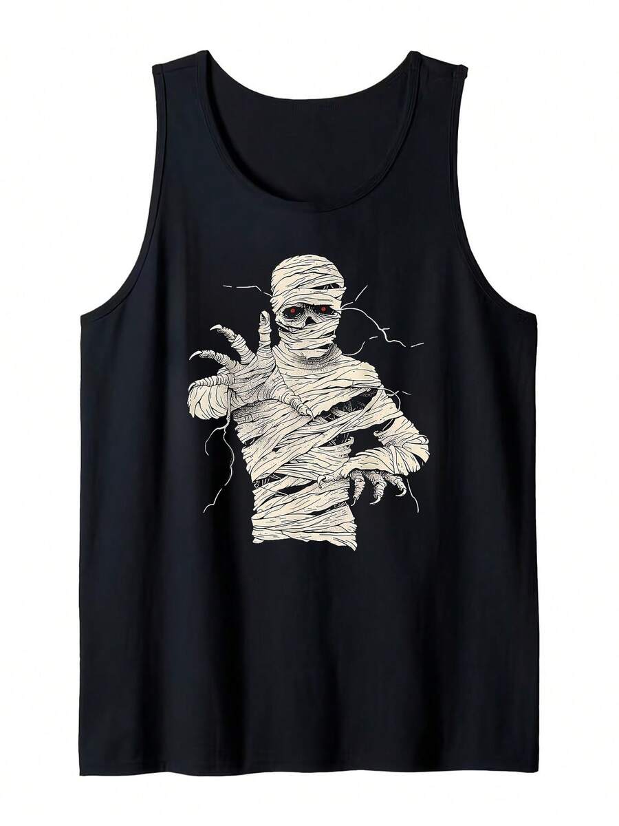 Mummy Horror Halloween Costume Tank Top With Creepy Wrapped Design For Men And WomenSuitable For Gyms, Outdoor Sports, And Vacations - All-Season Comf - Black - View 1