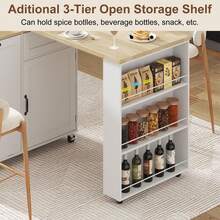 72.4"Rolling Kitchen Island 360° Swivel Table, Built - In Charging, 3 - Tier Spice Rack, Expandable With Trash Cabinet - Farmhouse Style For Kitchen - View 7