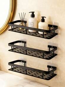 1/2/3 Piezas [Ahorro de espacio | No se requiere perforación] Estantería de ducha de pared de gran capacidad | Instalación sin perforación, ahorro de espacio, fácil de instalar | Estantería flotante para el baño y la cocina para artículos de tocador, cosméticos y artículos varios - Negro - Ver 6
