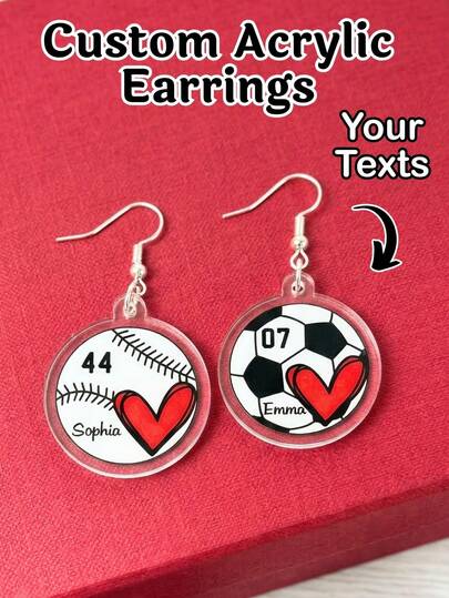 1 Đôi bông tai hình quả bóng và nơ bằng acrylic chủ đề thể thao, bông tai mặt dây chuyền hình bóng rổ, bóng đá, bóng chày, bóng bầu dục dành cho nữ, bông tai hình quả bóng tròn, phụ kiện thể thao đa năng, thích hợp cho các ngày thi đấu và trang phục hàng ngày, món quà độc đáo cho Ngày của Mẹ, Ngày Valentine, Ngày Quốc tế Phụ nữ, Sinh nhật, Tiệc tùng và các dịp đặc biệt, quà tặng Ngày Valentine, quà tặng cá nhân hóa, quà tặng tùy chỉnh.