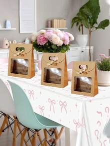 10/5件套牛皮纸蝴蝶结礼品袋，透明窗口展示包装袋，带提手的竖款迷你礼品袋，棕色礼品袋，自粘纸袋，竖款礼品袋，糖果饼干包装袋，白色和棕色婚礼及圣诞派对袋，情人节礼品袋，礼品包装袋 - 多色 - 查看 8