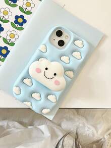 Clouds Cloud Shaped Phone Holder Case Compatible With Iphone 16 Pro Max, Funny Original Niche Cute 15 Apple 13 Pro Max Full Coverage Protective Cover, New Arrival - Baby Blue - View 4