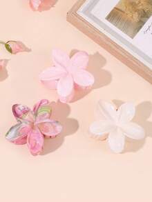 3pcs/Set Spring & Summer Boho Sweet Gradient Pastel Pink Daisy Flower Marble Pattern Hair Claws, Chic & Natural For Beach Hair Accessories Flower Hair Clips, School Stuff, College Fashion Hair Claw Clips Autumn Accessories Fall Winter For Vacation Outfits Woman,Holiday,Travel - Multicolor - View 9
