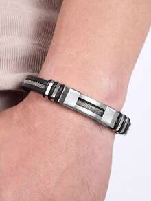 男士不锈钢手链，防水硅胶腕带 - 幾何 - 查看 2