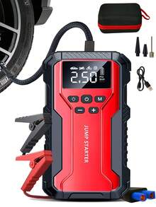 Air Compressor Jump Starter, Power Bank - Fast Phone Charging, Car Battery Charger, Emergency LED Light, Rapid Inflation, Tire Pressure Detection, Portable 12V Car Battery Booster - Multicolor - View 3