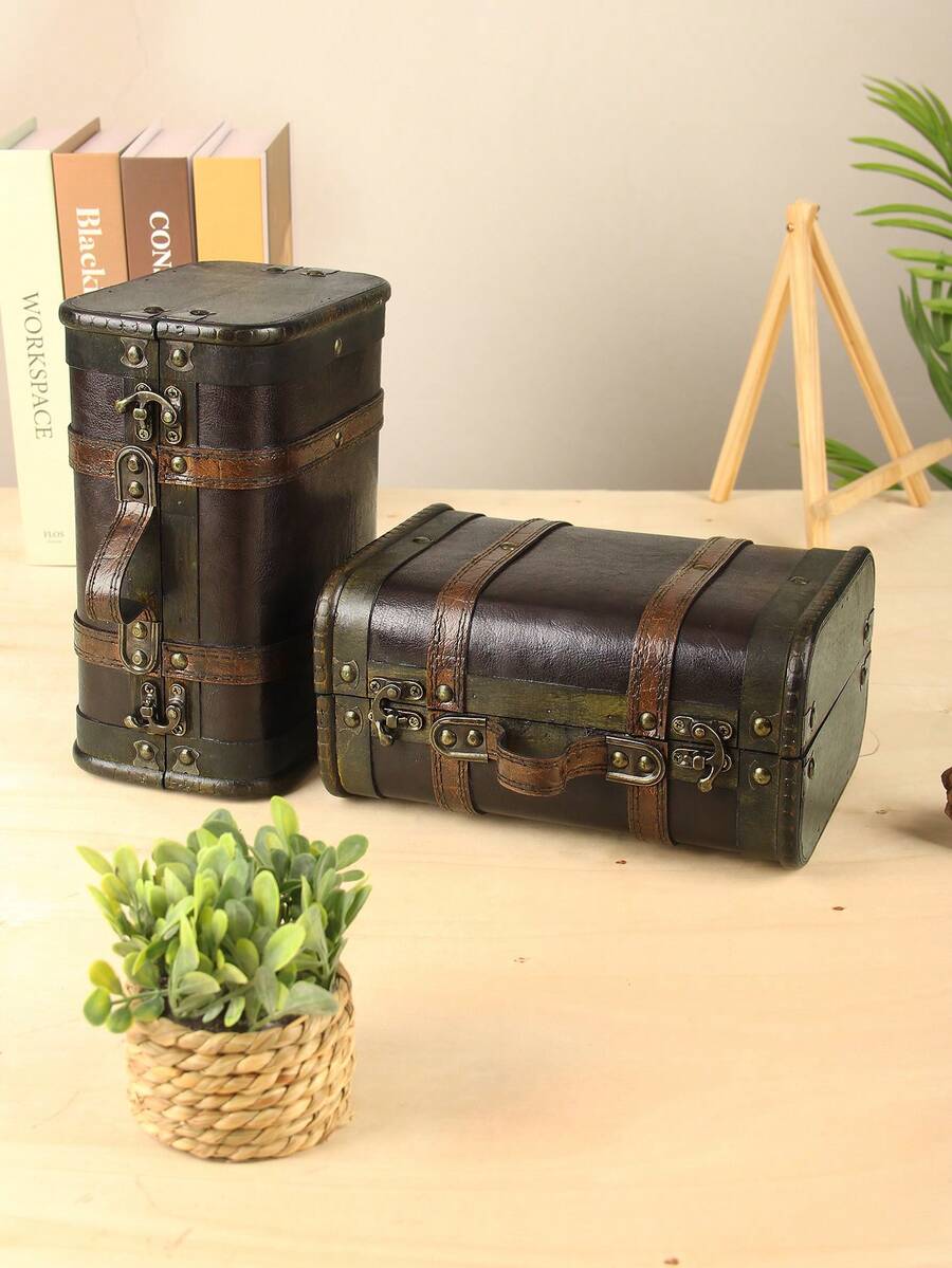 FEILIYA 复古木质防尘皮革手提包，民国风格摄影道具，高端礼品包装盒