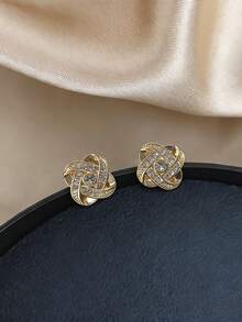 1 par de pendientes cuadrados de diseño geométrico con cristales, de alta gama y versátiles, adecuados para el uso diario y vacacional de las mujeres - geometría - Ver 2