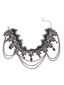 1pc Women's Sexy Multi-Layer Lace Tassel Choker Necklace, Gothic Dark Style Pendant Clavicle Chain - Multicolor - View 4