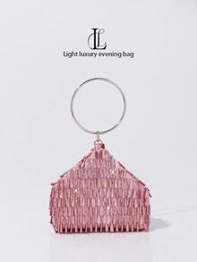 Elegant Luxury Sparkling Sequin Evening Clutch Bag, Glamorous And Sophisticated Fashion Handbag, Designed For Women, Girls, Brides, Perfect For Parties, Galas, Weddings, Christmas, Valentines Day Gifts, Sequin Dress Accessory - Pink - View 3