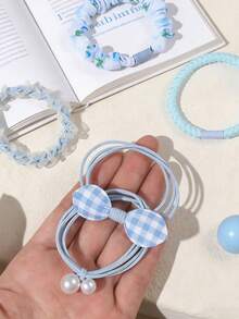 6pcs Girls' High Elasticity Ponytail Hair Ties, Versatile For Daily Use - Blue - View 5