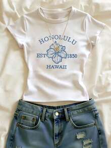 Hot  Classic StyleGlimmora Flowers Pattern, Casual For Women, Casual Top, Graphic Tee, Summer ,Women's Beach Top Gift For Sister, Y2k Top - White 2 - 查看 5