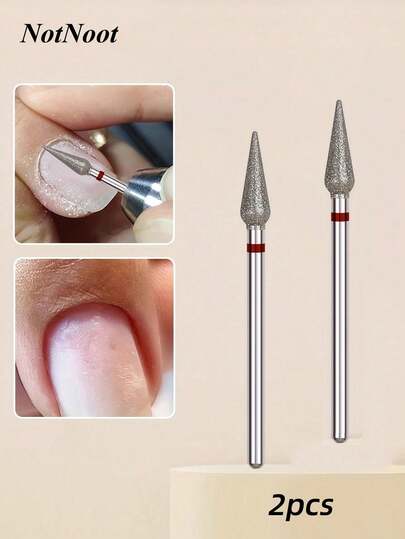 NotNoot 2 piezas Juego de brocas de diamante para limpieza de cutículas, limpiador de uñas profesional de carburo de tungsteno rotativo para eliminar callosidades y piel muerta, herramienta de preparación para salón de manicura (Punta fina - F)