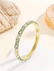 1pc Fashion New Rhinestone Enamel Flower Pattern Cloisonne Bangle Bracelet, Jewelry Gift For Women & Girls - Green - View 6