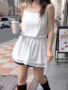 新款韩版叠层吊带连衣裙，内衬连衣裙，优雅白色，夏季款 - 白色 - 查看 2