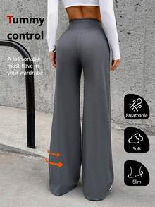 Aoqta 女士纯色宽松直筒裤，适合夏季健身、锻炼、瑜伽、跑步 - 灰色 - 查看 2