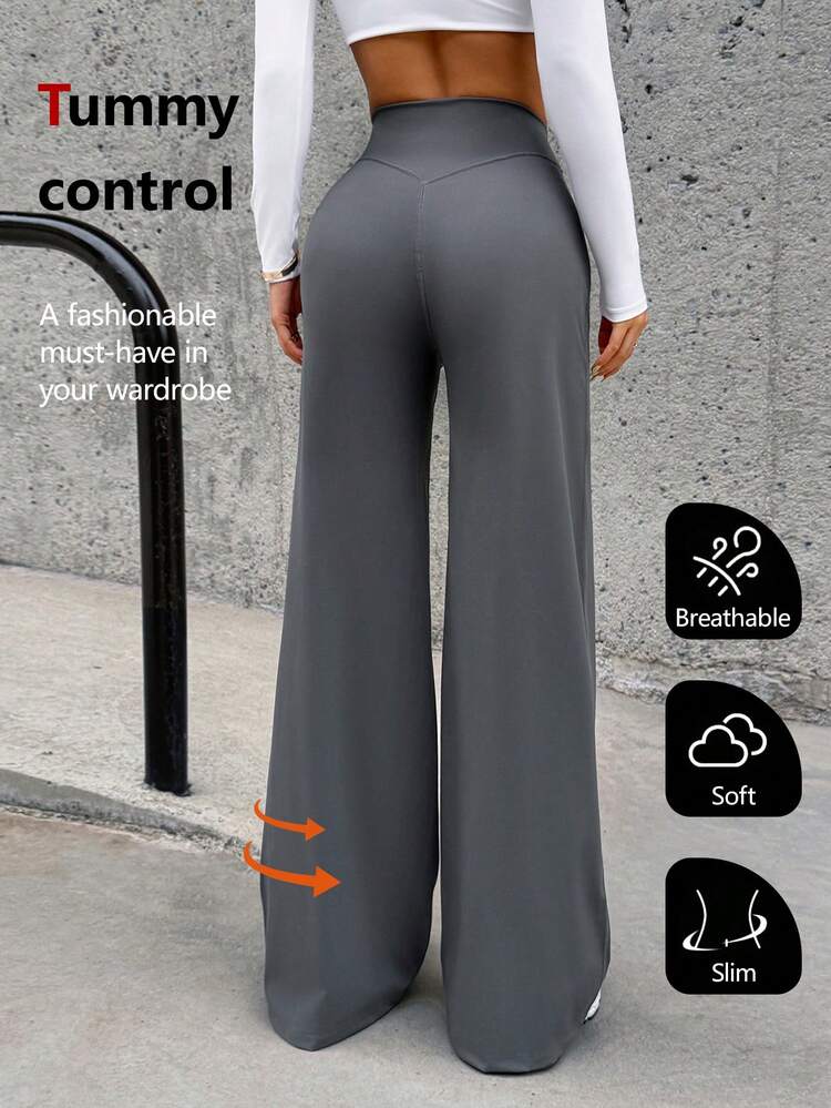 Pantalones casuales de verano para mujer Aoqta, de unicolor, cintura alta, efecto estilizante, pierna ancha, ajuste holgado, adecuados para yoga, running, entrenamiento y uso diario, con un estilo minimalista básico - Gris - Añade 2