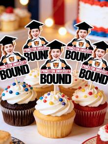 Personalized Photo Graduation Cupcake Decor Set. Customize Your Photo Cake Decorations – Upload Photos And Add Custom Text – Cupcake Decorations With Graduation Caps And High School Caps - Multicolor - View 4