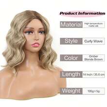 14英寸女士短款金色卷发假发，适合角色扮演、派对或日常佩戴 - 亞麻金 - 查看 3