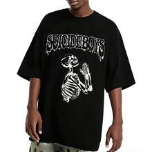Vintage Uicideboys Praying Skeleton Gothic Logo Tee, Retro Underground Hip Hop Oversized T-Shirt. - 黑色 - 查看 1