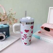 600ml Thermal Mug With Handle, Lid And Straw – Flower Print 1866-600ml - Branco 2 - 查看 5