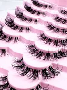 7对自然长卷3D蓬松透明交叉假睫毛，适合日常/约会/度假/派对/聚会/婚礼/女神妆容 - 黑色 - 查看 6