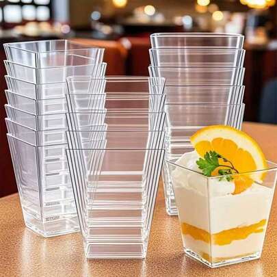 100/50/40/30/20/10 piezas Juego de tazas cuadradas transparentes de postre con tapas, mini tazas de postre, perfectas para bodas, fiestas, cumpleaños, comidas al aire libre, Navidad, Acción de Gracias, hoteles, bufés