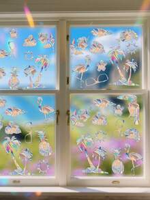 2/1pc Summer Hawaii Laser Anti-Collision Sticker, Colorful Laser Window Sticker For Swimming Pool, Anti-Collision Window Sticker For Bird Strike Prevention, Rainbow Window Decor Sticker Without Glue (Summer) - Window Stickers - View 4