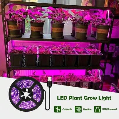 Dải đèn LED kích thích sinh trưởng cây trồng, giao diện USB. Dải đèn dùng cho cây mọng nước, hoa, cây con và cây xanh trong nhà. Mô phỏng ánh sáng mặt trời, thích hợp cho nhà kính, phòng trồng hoa và thủy canh trong nhà, chiếu sáng bổ sung cho sự phát triển của cây trồng và cây con.