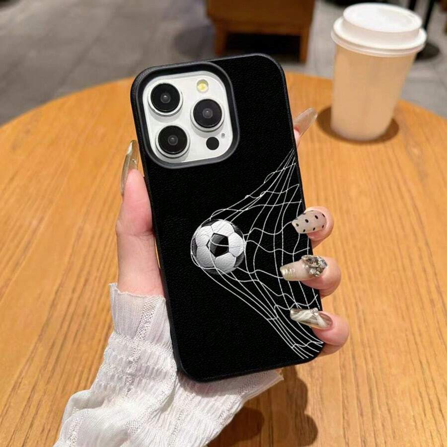 Soccer 1pc TPU Material Football Goal Moment Graphic Phone Case Suitable For IPhone 17 Pro Max/17/16 Pro Max/15/13/12/11, S20 FE/A15/S24/A55, Note 11/Note 12/Note 13 Pro, Full Coverage Anti-Drop Soft Protective Phone Case - Black - View 1
