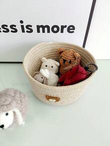 1个卡通熊图案编织收纳篮，婴儿房收纳箱，婴儿用品整理篮 - 彩色 - 查看 5