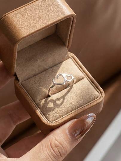 1pc 925 Sterling Silver Hollow Heart Design Couple Ring, Suitable For Women's Daily Wear, Dates, Valentine's Day Gift