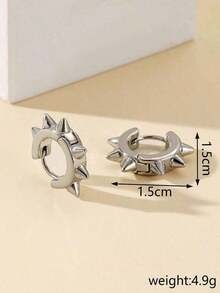 1pair Cool & Punk Style Spike Shaped Zinc Alloy Stud Earrings - A - 查看 5