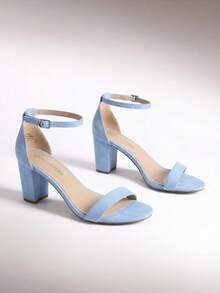 Women's Ankle Strap Low Heel Pump Sandals - Open Toe, Chunky Block Heel, Comfortable Summer Shoes With Adjustable Ankle Strap For Casual And Formal Wear - Màu xanh nhạt - Xem 1