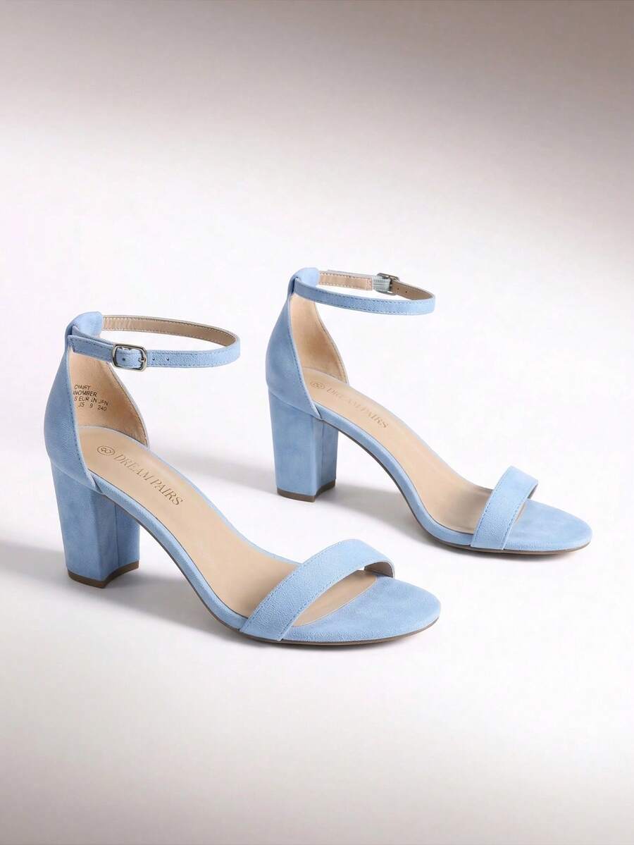 Women's Ankle Strap Low Heel Pump Sandals - Open Toe, Chunky Block Heel, Comfortable Summer Shoes With Adjustable Ankle Strap For Casual And Formal Wear - Màu xanh nhạt - Xem 1